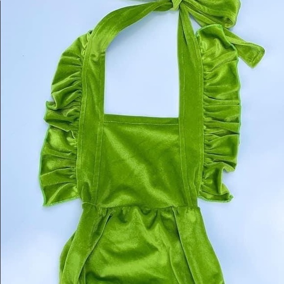 Lime Green Velvet Romper - Picture 1 of 4